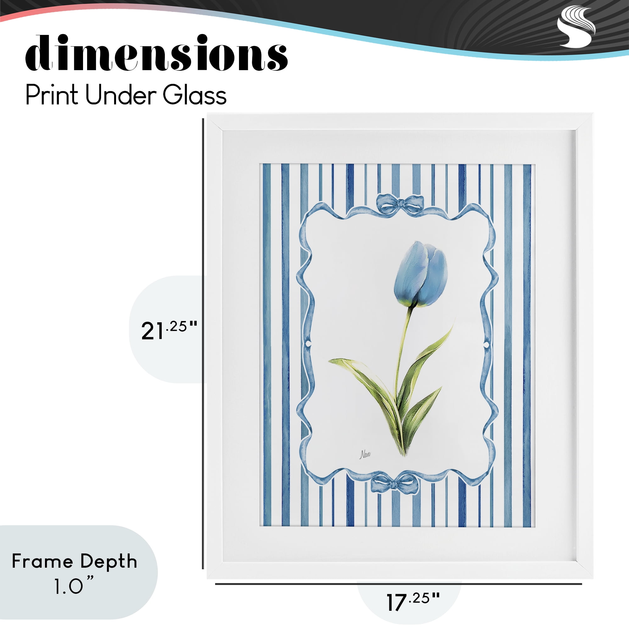 Stupell Industries Blue Tulip & Ribbon Border White Framed Print Under Glass, design by Nan