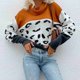 thumbnail image 3 of Suéter de mujer con estampado de leopardo, color de contraste, cuello alto, mangas caídas, suéter, color tostado claro S, 3 of 8