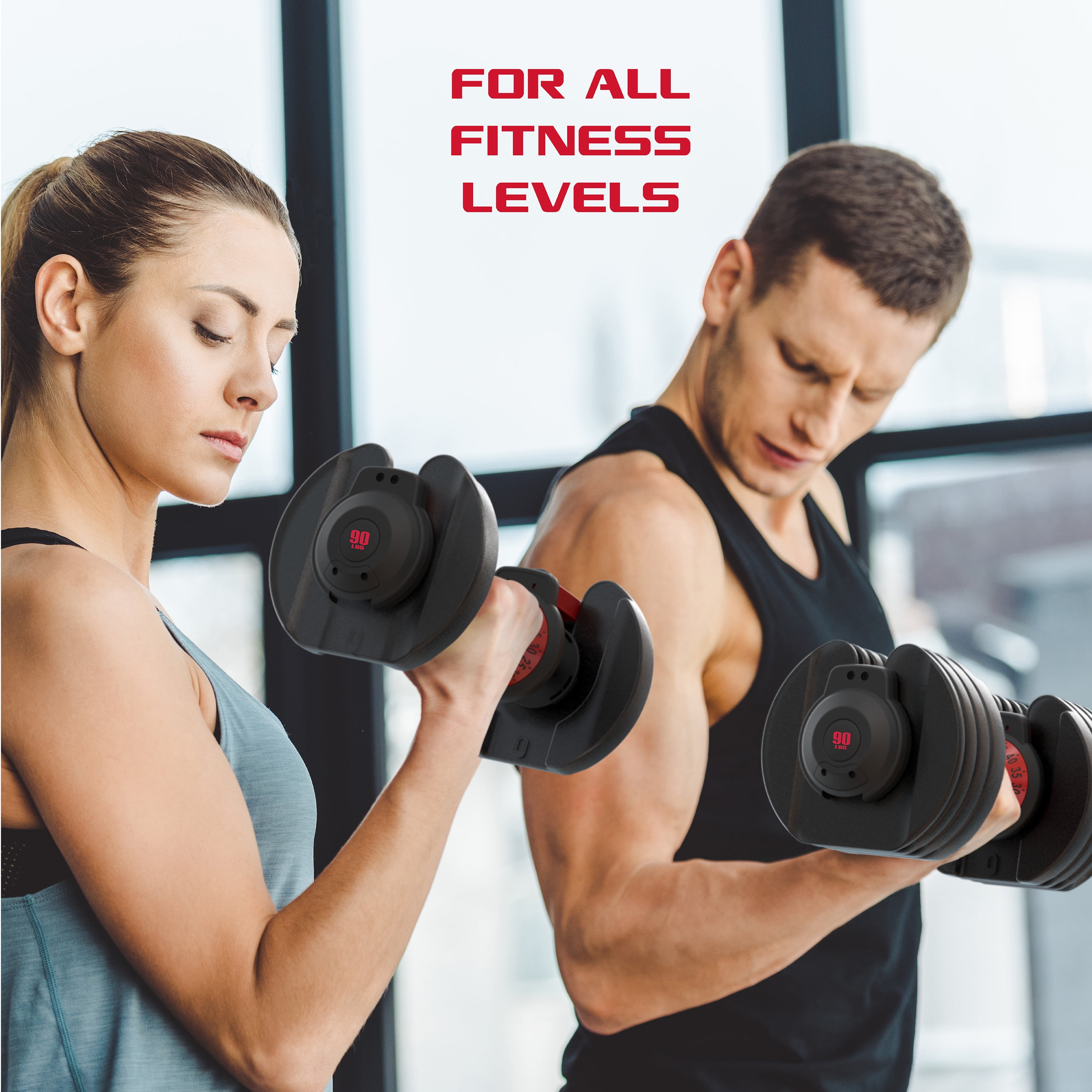 FitRx SmartBell XL, 90lb Adjustable Dumbbell Set with Quick-Select Weights for Home Gym