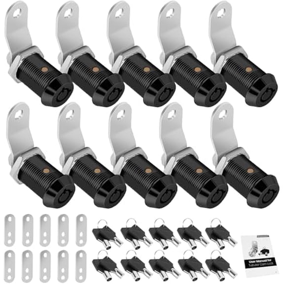 10 Pack Cabinet Lock with Keys, 1" RV Storage Locks Keyed Alike, RV Locks for Storage Door, Camper Toolbox RV Cam Locks with Manual(Black, 10Pack, 1 Inch)