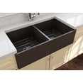 thumbnail image 4 of BOCCHI Contempo Apron Front Fireclay 36 in. Double Bowl Kitchen Sink with Protective Bottom Grid and Strainer in Matte Brown, 4 of 6