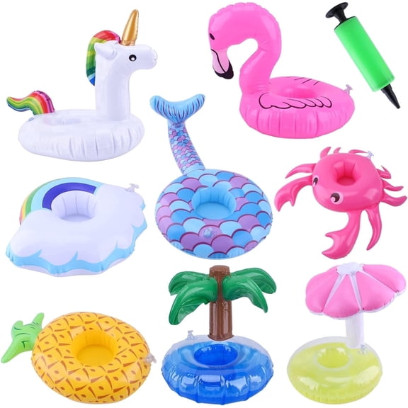 Miguan 31pcs Inflatable Drink Floats Inflatable Drink Holders Cup Coasters Swimming Drink Holder with Air Pump for Summer Pool Party