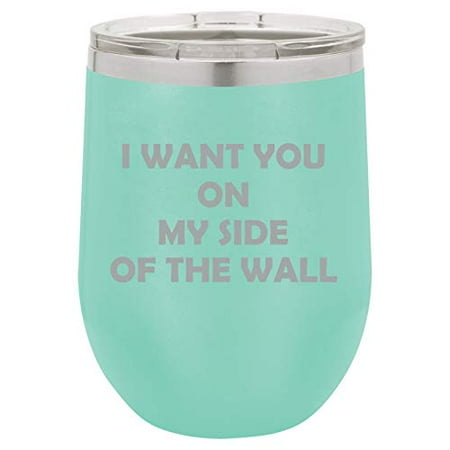 

12 oz Double Wall Vacuum Insulated Stainless Steel Stemless Wine Tumbler Glass Coffee Travel Mug With Lid I Want You On My Side Of The Wall Funny Friend Boyfriend Girlfriend (Teal)