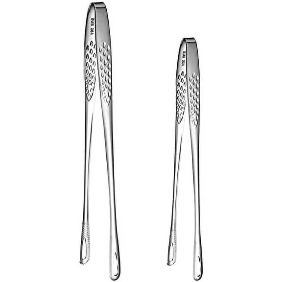 2 Pcs (11 In & 9.45 In) Bbq Tongs – Korean Barbecue & Grill Tools,Kitchen Tongs, Stainless Steel Heavy Duty For Cooking, Meat, Bread & Ice, Clip Head Hollow Design, (One Long And One Short)
