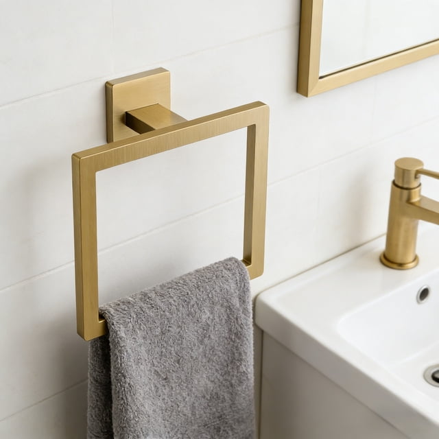 BotaniNest Square Towel Ring Wall Mounted Modern Bathroom Hook Durable Stainless Steel Hand Towel Holder For Kitchen And Restroom