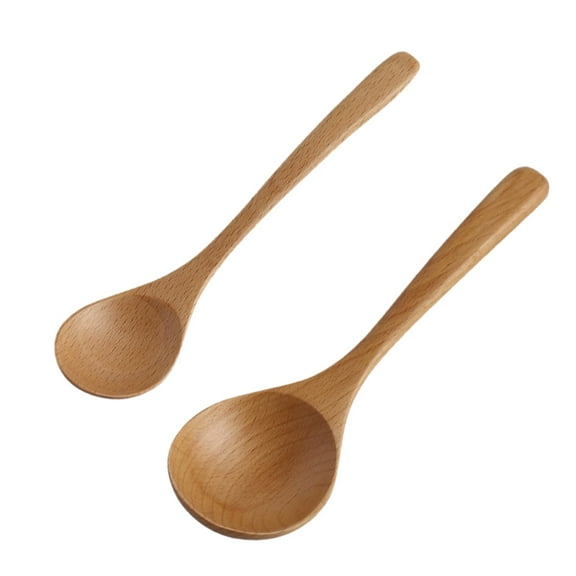 LOVERLYZ 2pcs Wooden Spoons Long Handle Soup Spoons Porridge Spoons for Home (Khaki)