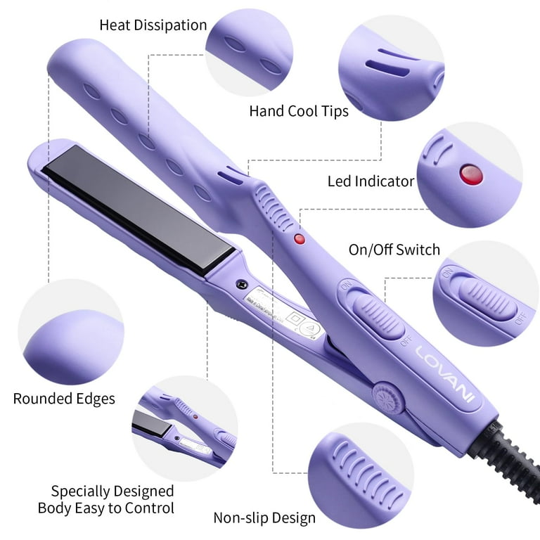 Mini Portable Flat Iron Tourmaline Ceramic Dual Voltage Travel Iron for Worldwide Use LED Indicator LOVANI Hair Straightener Purple a Walmart