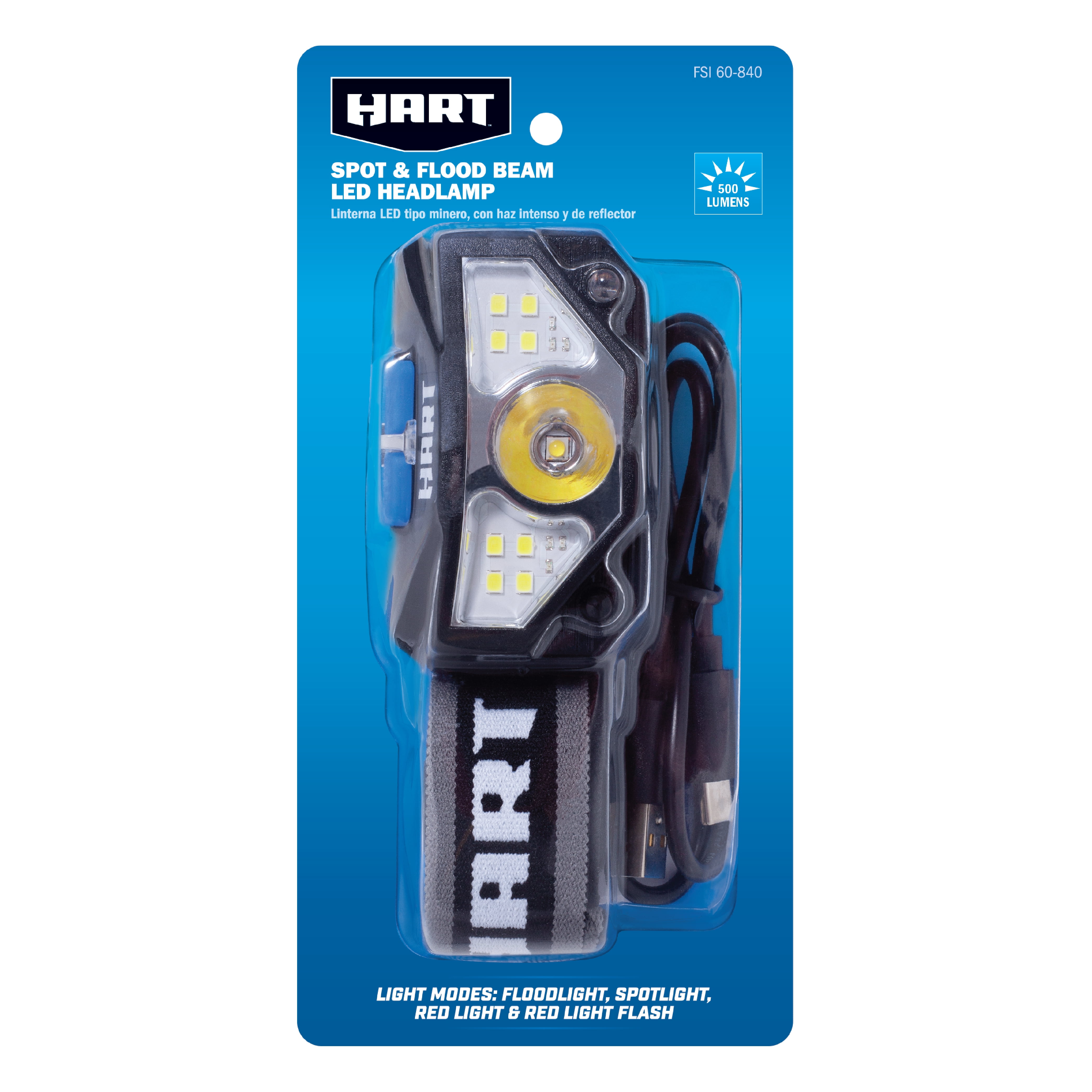 (3 pack) HART Rechargeable LED Headlamp, Hands Free, Adj. Headband, 5 Lighting Modes, Tilt Head, 500 Lumens