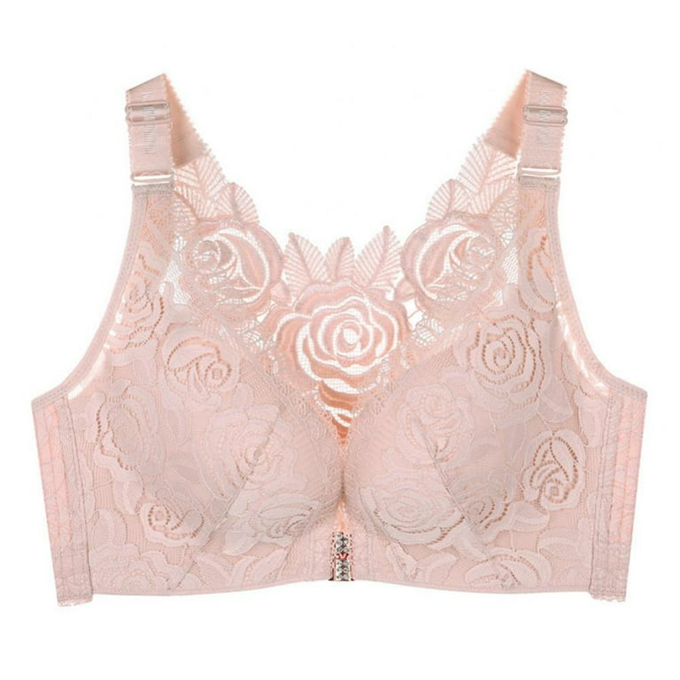 Women's Front Closure Thin Cup Bra Sexy Flower Lace Embroidery