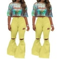 thumbnail image 2 of Labakihah Jeans For Women Women Lady Fashion Hole Zipper Wide Leg Pants Boot Cut Pant Jeans Trousers Ripped Jeans Womens Yellow, 2 of 5