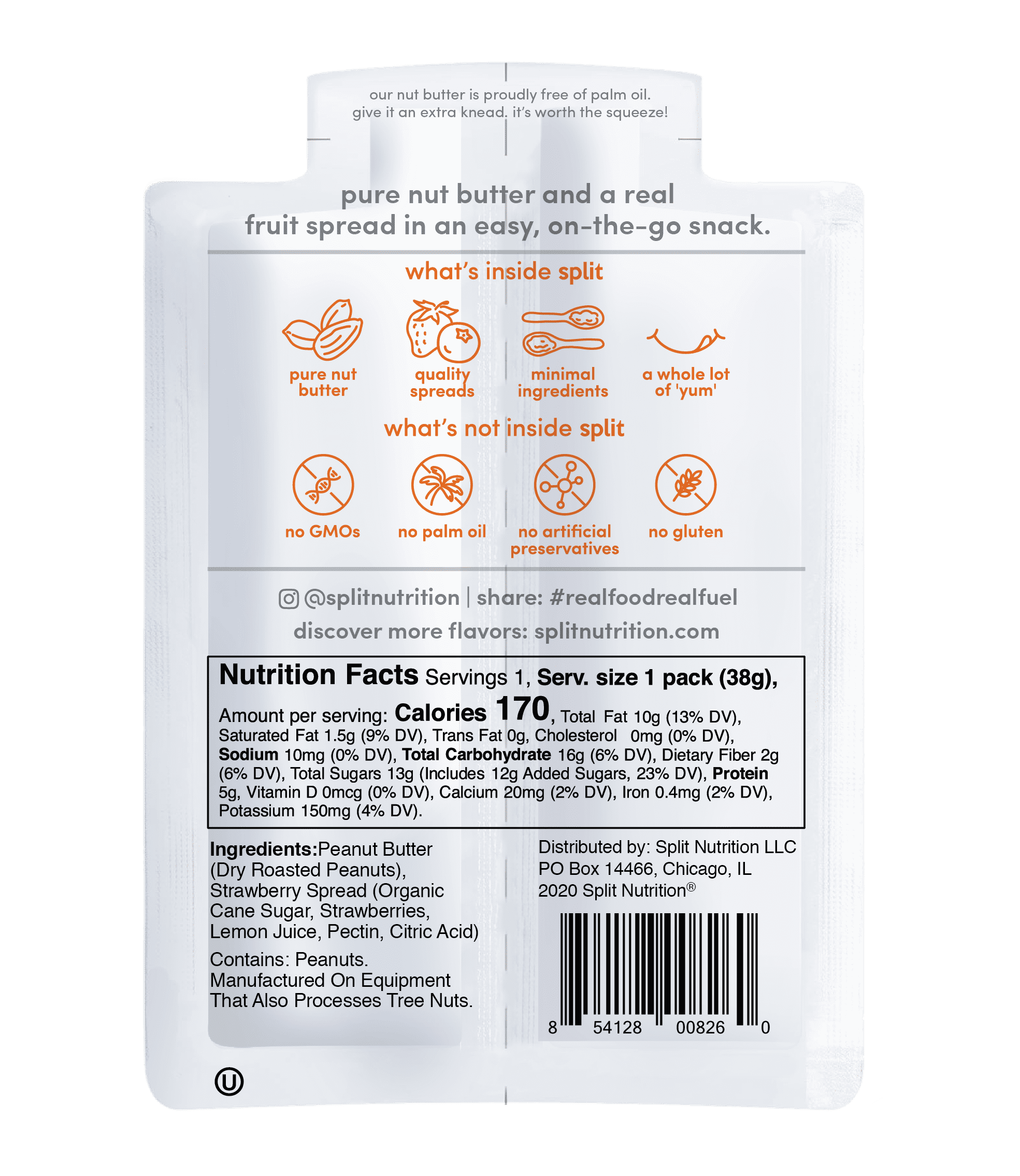 10PK Split Nutrition Peanut Butter and Strawberry Squeeze Pouch, Healthy Snacks, Kids Snack, School Snack, 1.34 oz