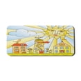 thumbnail image 1 of Garden Computer Mouse Pad, Childlike Drawing of City Under Smiling Sun Cartoon Houses Garden Cloud Nursery, Rectangle Non-Slip Rubber Mousepad X-Large, 35" x 15" Gaming Size, Multicolor, by Ambesonne, 1 of 2