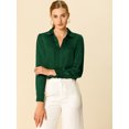 thumbnail image 3 of Camisa de trabajo Unique Bargains de manga larga blusa elegante cuello En V oficina mujer Verde oscuro S, 3 of 6