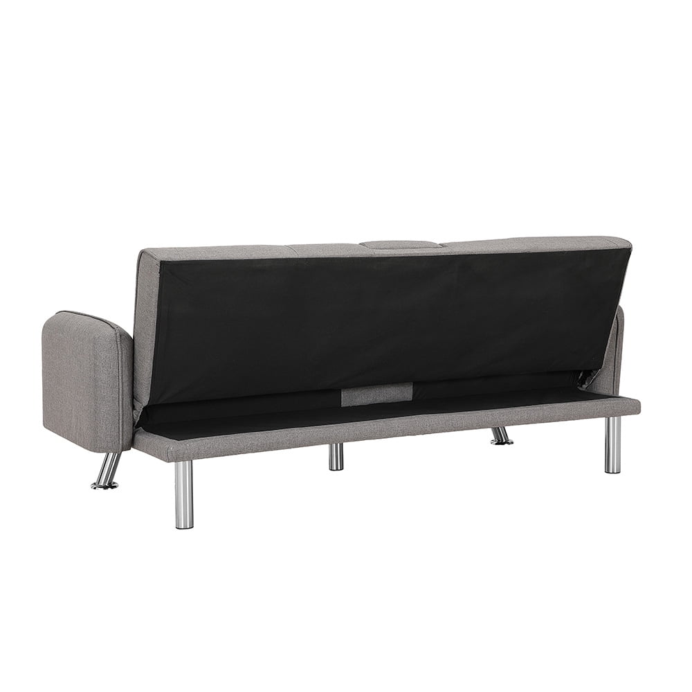 Kepooman Modern Futon Sofa Bed w/Armres and 2 Cup Holders for Small Spaces Living Room Bedroom, Light Gray Kepooman Modern Futon Sofa Bed w/Armres and 2 Cup Holders for Small Spaces Living Room Bedroom, Light Gray