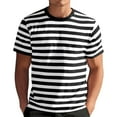 thumbnail image 1 of T-Shirt Décontracté à Rayures pour Hommes, Col Rond, Manches Courtes, Tissu Doux, Été, Décontracté et Décontracté, Noir, P, 1 of 4
