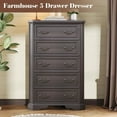 thumbnail image 4 of Farmhouse 48" Tall 5 Drawers Dresser for Bedroom, Wood Rustic Chest of Drawers, Closet Storage Dressers Organizer, Living Room, Hallway, Dark Brown, 4 of 6
