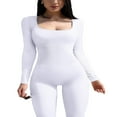 thumbnail image 3 of Women Ribbed Knit Yoga Jumpsuits Square Neck Long Sleeve Bodycon Rompers One-Piece Workout Sports Outfits, 3 of 6