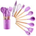 thumbnail image 1 of Utensilios de cocina de silicona con mango de madera de colores para el hogar, juego de 11 piezas, utensilios de cocina, 1 of 6
