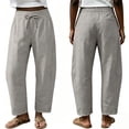 thumbnail image 2 of Barrel Linen Pants Women Boho Palazzo Cotton Drawstring Capris Plus Size Summer Beach Vacation Casual Baggy Trousers S, 2 of 5