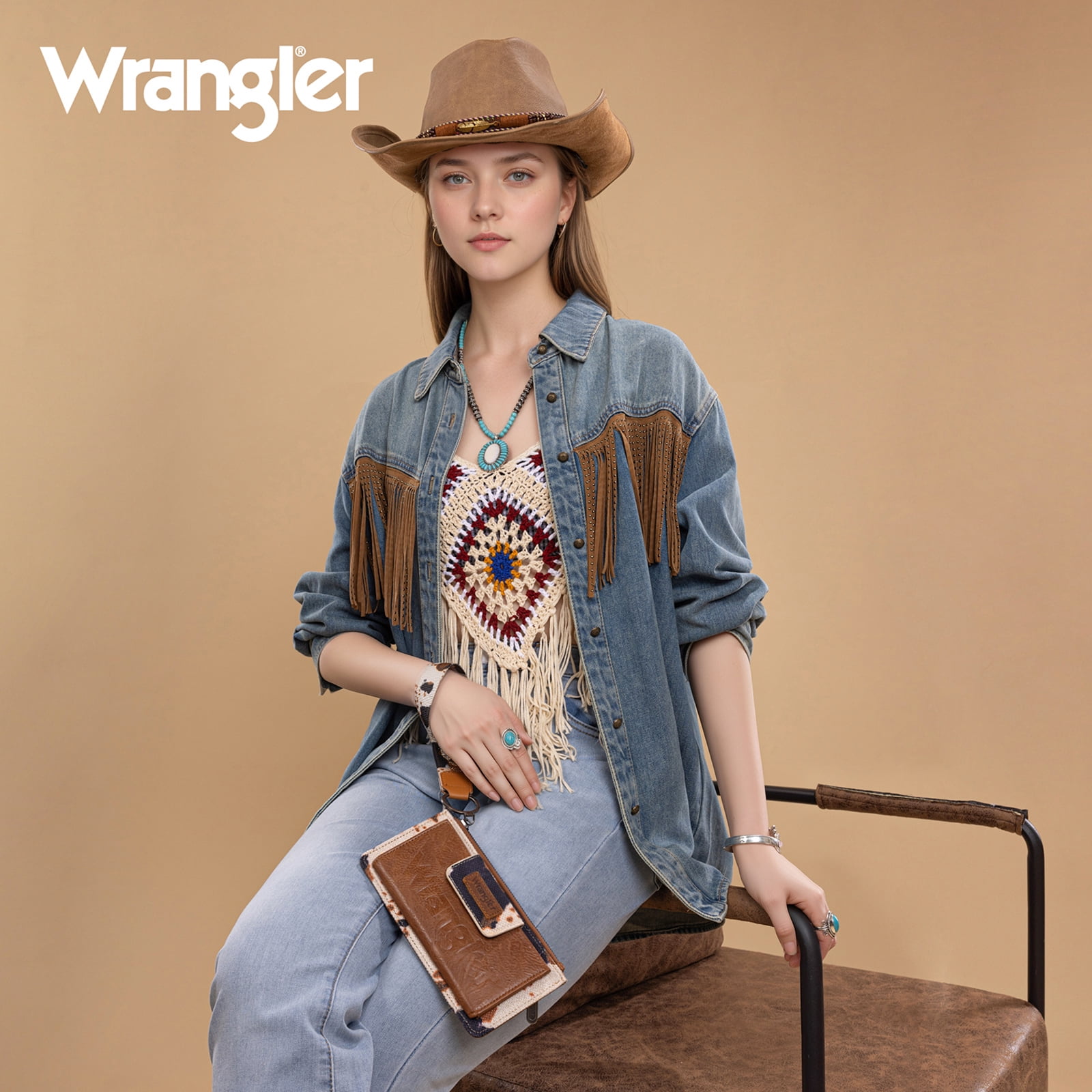 Wrangler Purses for Women Western Clutch Purse Rfid Wallet Womens, Cow-Brown
