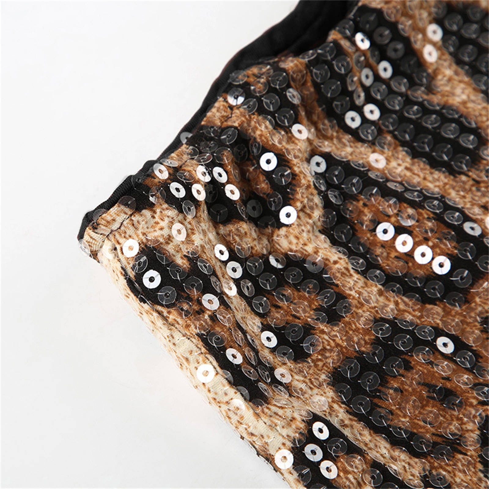 Stephy Women's Leopard Print Sequins High Waist Tight Hot Girl Shorts, Brown, L