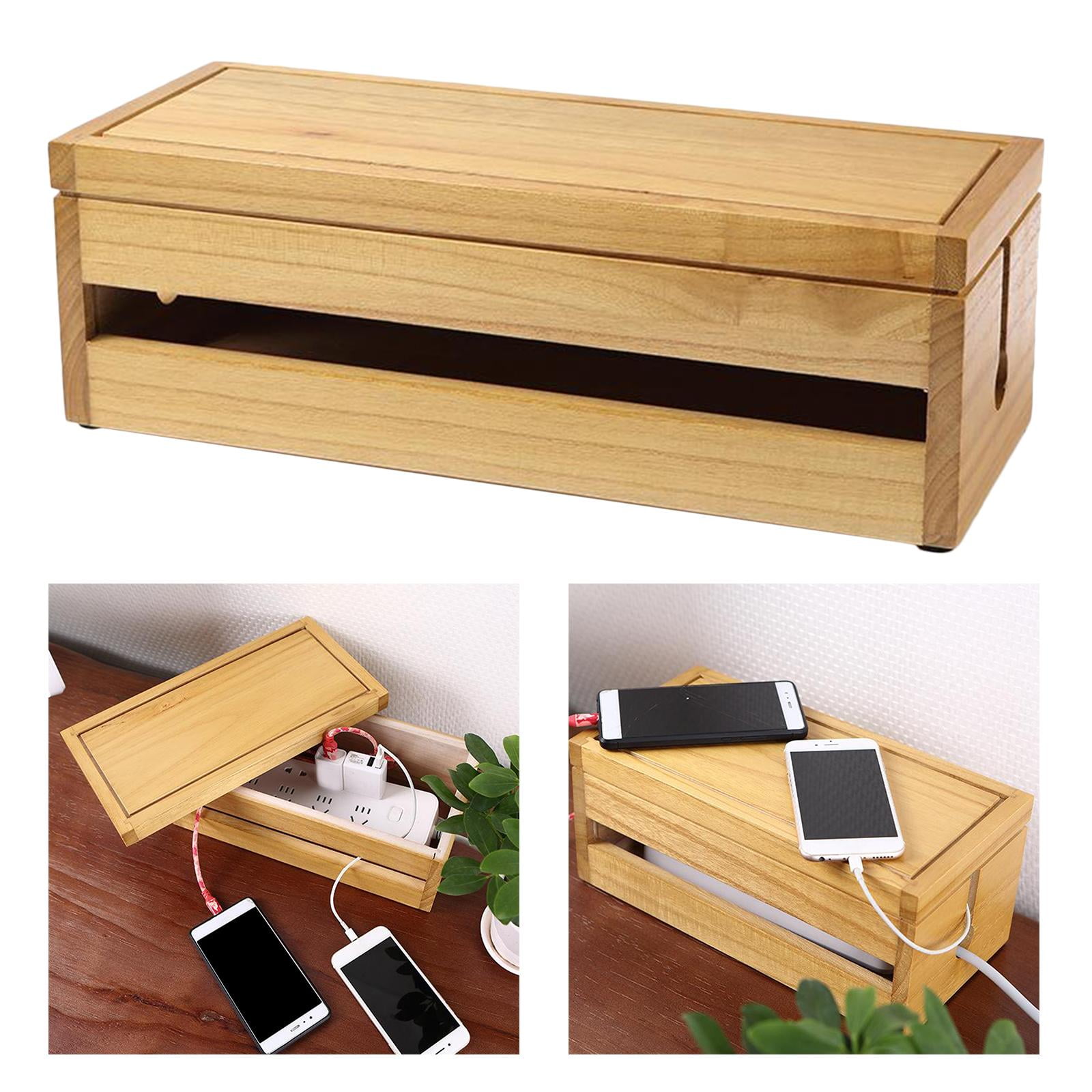 Fiocias Cable Management Box Cord Organizer, Cable Storage Holder for Desk, USB Hub & & Light Brown