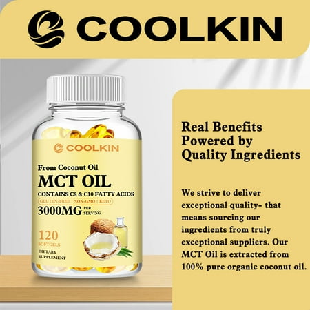 Coolkin MCT OIL Capsules 3000mg -Weight Loss,Digestive Support,Brain,Skin Health 120pcs (1/3/5 Pack)
