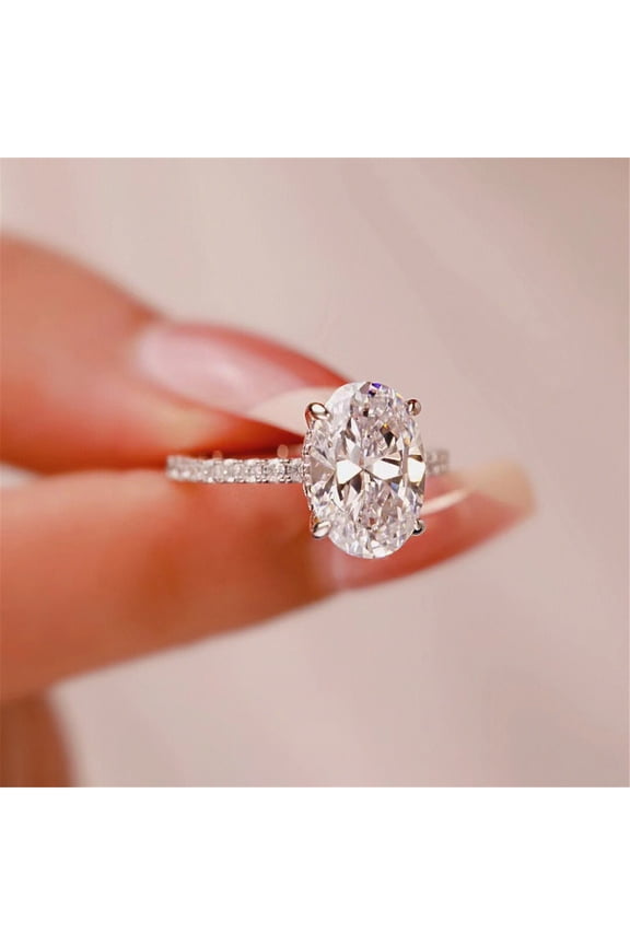 Stainless Steel Rings for Women True Moissanite Diamond Ring Large Oval Egg Ring Female Pinky Ring Anillos Para Mujer Stainless Steel Rings for Women(Gold,7)