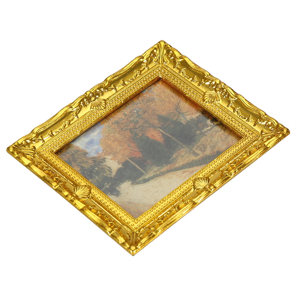1:12Doll House Miniature Gold Frame Art Wall Picture Autumn Painting Scener D0Q1