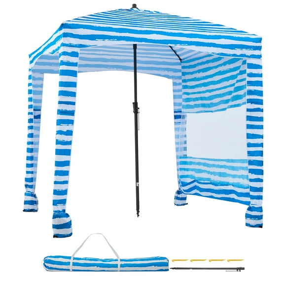 KFFKFF Beach Cabana, 6 x 6 ft Beach Canopy with Side Wall, UPF 50+ Protection Easy Setup Cabana Tent with Sand Pockets