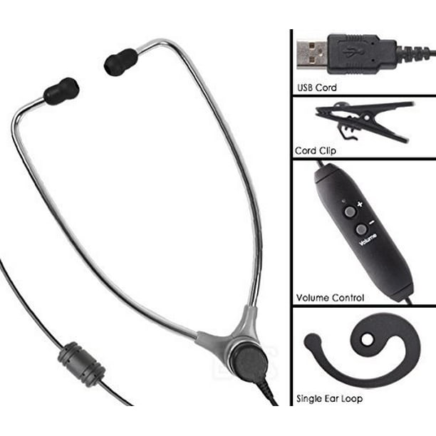 ECS-AL-60 SAET Aluminum Stethoscope Style Headset With Soft Eartips - 5ft Mono Jack