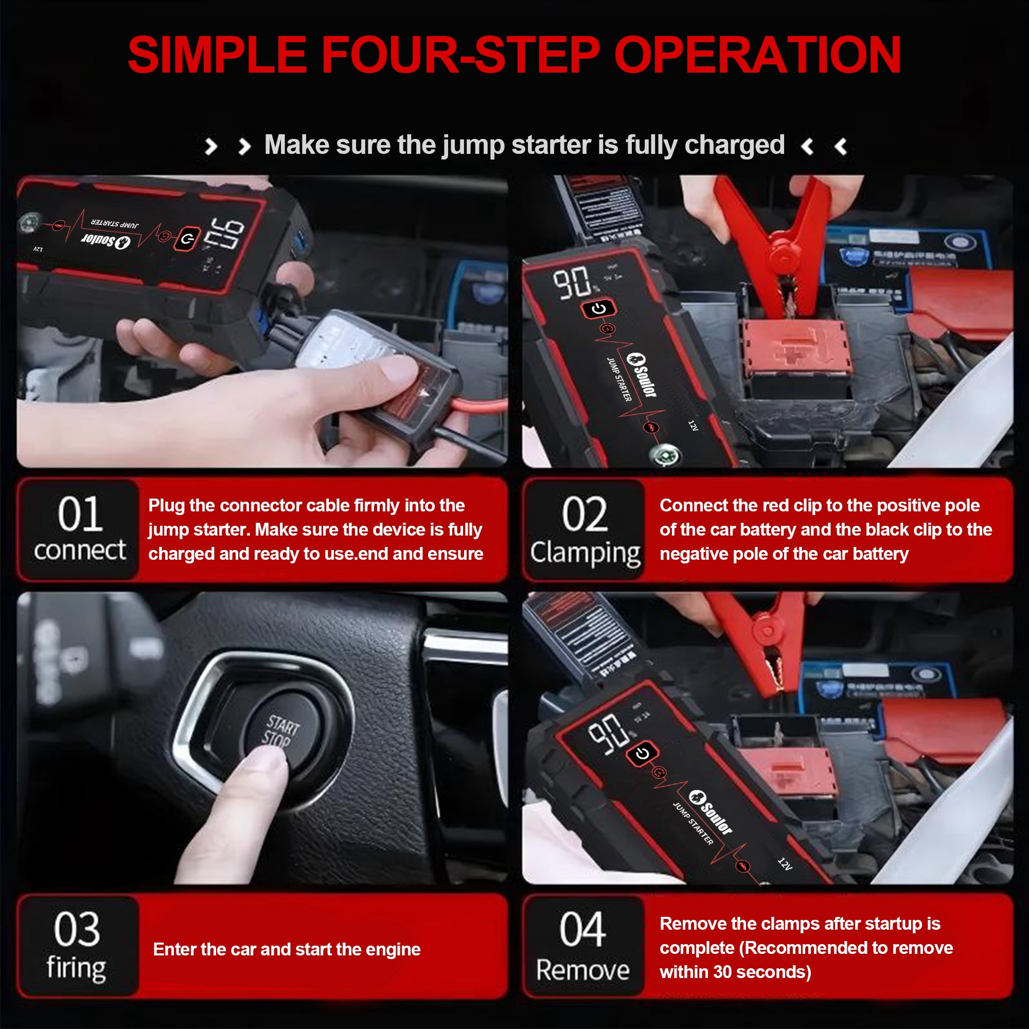 Jump Starter 3000A for 8.0L Gas 4.0L Diesel 12V Lithium Jump Box, Portable Power Bank with Emergency Light