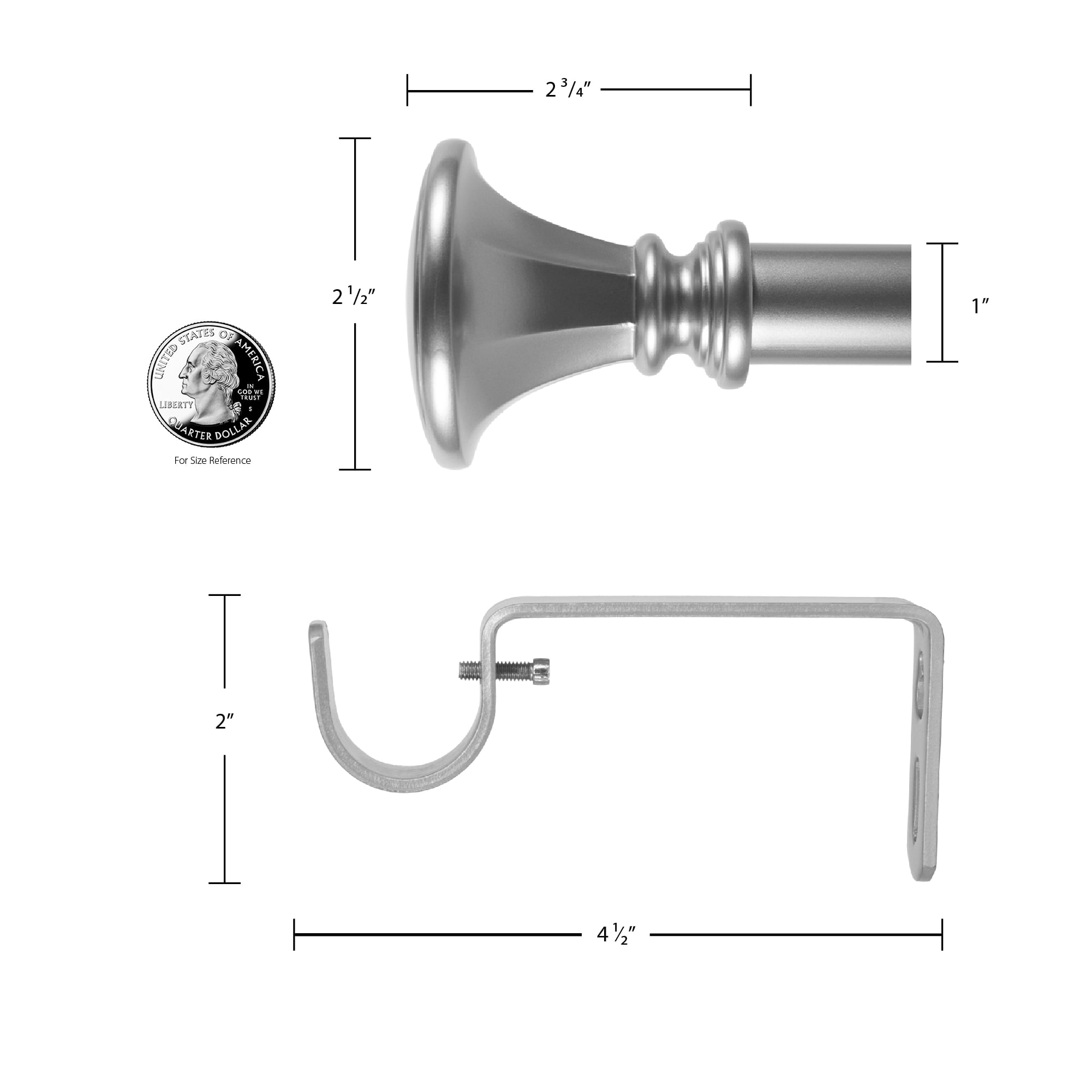 Decopolitan FACETED TRUMPET CURTAIN ROD SET, 72 to 144 Inches, Antique Silver
