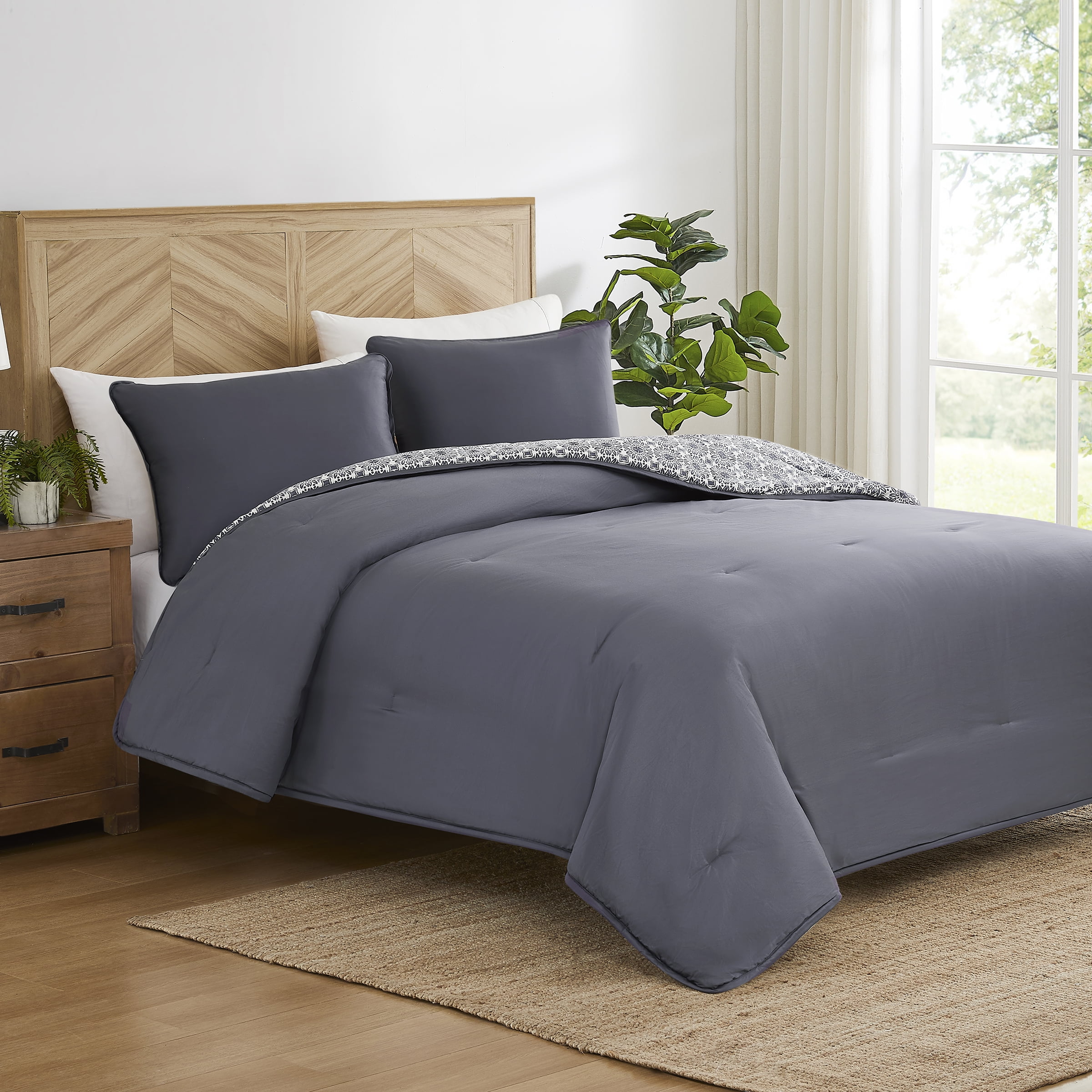 Allswell 3-Piece 400 Thread Count Gray Cotton Lyocell Blend Comforter Set, Adult King