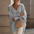 thumbnail image 4 of QIYAGBSA V Neck Sweaters for Women Oversized Batwing Long Sleeve Knit Pullover Relaxed Tunic Fit with Asymmetric Hem for Fall Winter Casual, 4 of 7