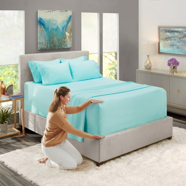 Luxury Bedding Sheets Set, Light Blue Queen Size Bedding