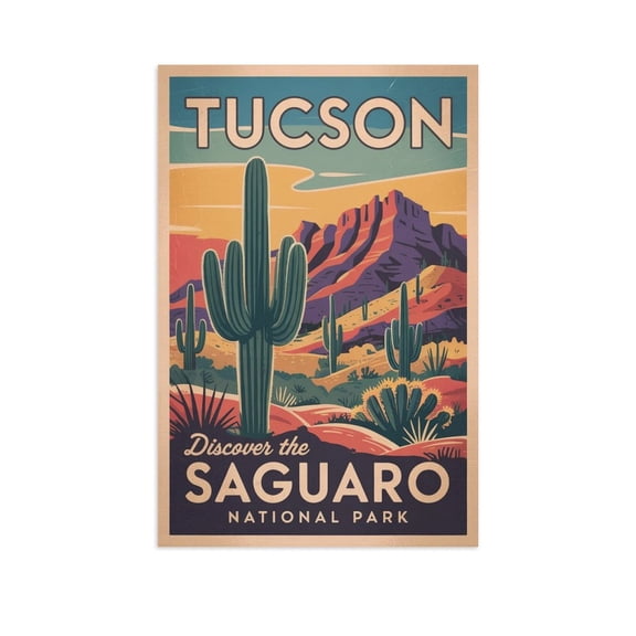 Retro Tucson City Poster Vintage U.S. City Tourism Art for Walls Canvas Poster