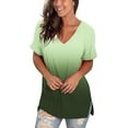 thumbnail image 4 of Women's V Neck T Shirts Casual Rolled Short Sleeve Side Split Summer Tops Loose Fit, 4 of 10