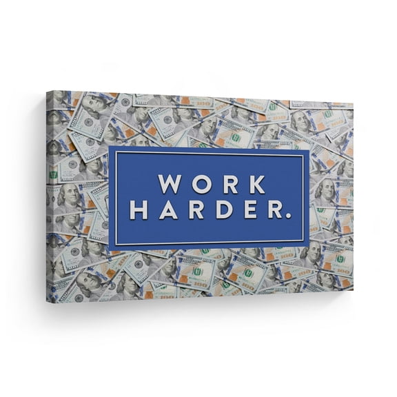 Smile Art Design Work Harder Quote 100 American Dollar Bill Money Motivational Canvas Wall Art Inspirational Wall Art Entrepreneur Quote Print Modern Office Decor Artwork Gift 30x40