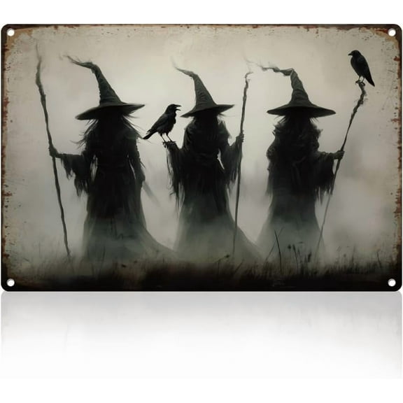 DOODLREAM Halloween Dark Witch Tin Sign Retro Metal Wall Decor 8" x 12" Vintage Wall Art Poster for Home Cafes Bathroom Garden Gallery Man Cave Office Clubs Decor Gift