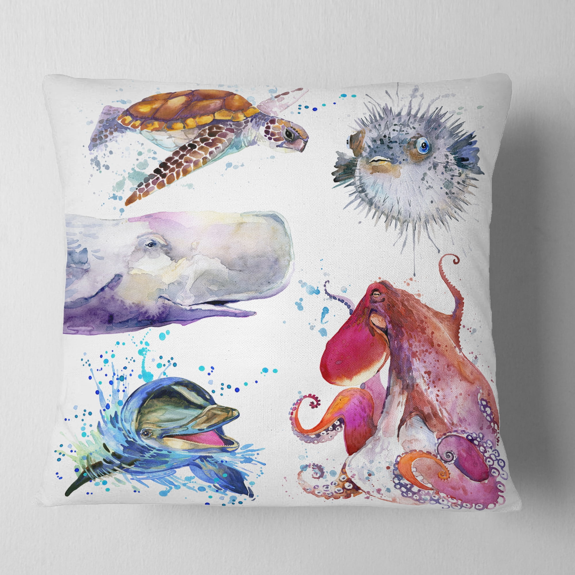 Designart Amazing undersea Life Collage - Contemporary Animal Throw Pillow - 18x18