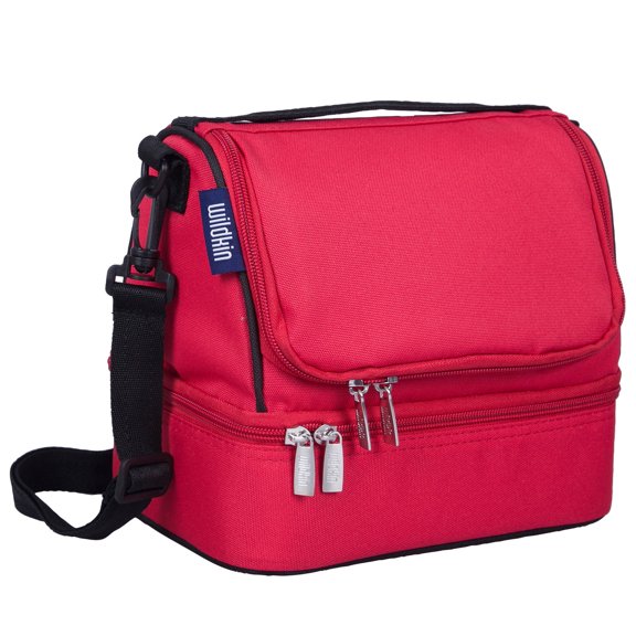 Wildkin Two Compartment Insulated Reusable Kids Lunch Bag for Boys & Girls, BPA Free, Includes Shoulder Strap (Rip-Stop Black)