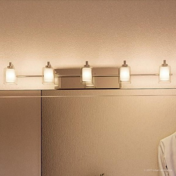 Urban Ambiance Luxury Modern Bathroom Vanity Light, Large Size: 6"H x 42"W, with Posh Style Elements, Polished Chrome Finish and Sand Blasted Inner Glass, Clear Outer Glass, UQL2407