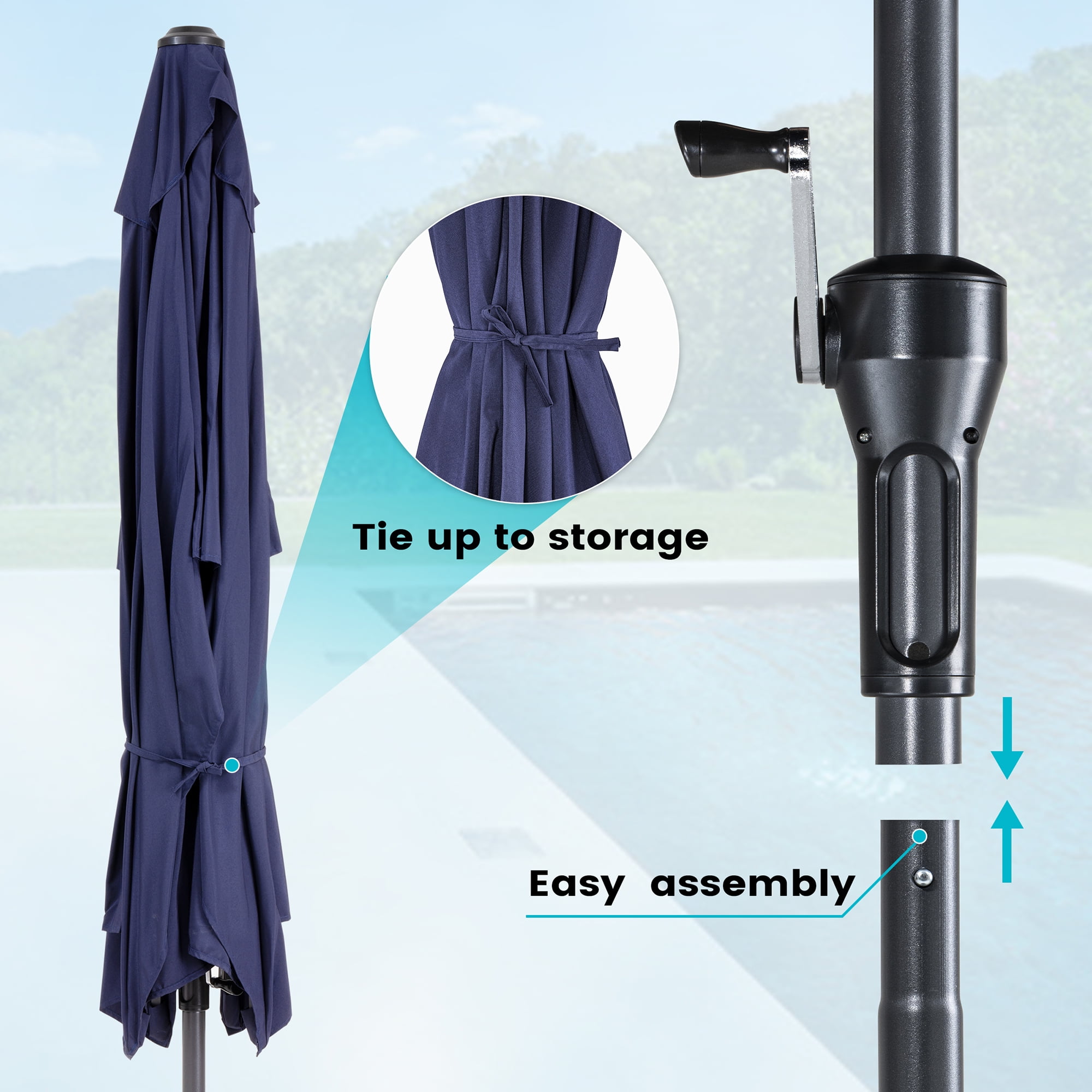 Pellebant 9 x 5 ft Patio Outdoor Umbrella Rectangular Double Top Market Umbrella in Blue