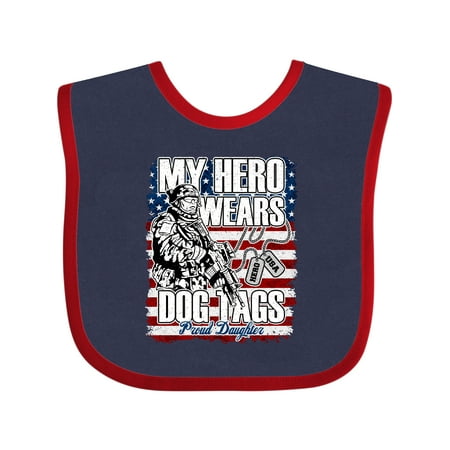 

Inktastic Military Proud Daughter Hero Wears Dog Tags Girls Gift Baby Girl Bib