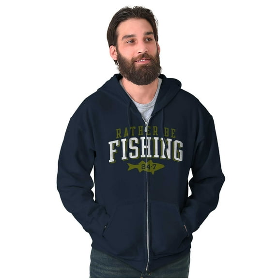 Funny Rather Be Fishing 24/7 Joke Zip Up Hoodie Men's Women's Brisco Brands S