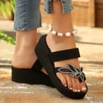 thumbnail image 4 of Rokment Sparkly Rhinestones Pearl Platform Wedge Sandals for Women 2026 Beach Summer Bling Flower Memory Foam Chunky Flip Flops Comfortable Walking Dressy Slides Vacation Black Size 6, 4 of 7
