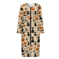 thumbnail image 4 of Xoenoiee Cat Pumpkin Bat Spider Web Print Women Long House Coat Halloween Zipper Front Robes Full Length Nightgowns with Pockets Loungewear Bathrobe, Size S, 4 of 7