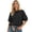 Black, variant on Womens Puff Bubble Short Sleeve Tops Crew Neck Satin Elastic Hem Casual Shirt Loose Fit Casual Blouse