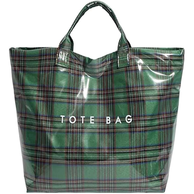 Sac Fourre-Tout en PVC à Carreaux Rouges de Noël pour Femmes, Grand Sac à Main en Plastique avec Impression de Lettres, Sac de Travail Spacieux, Cadeau de Noël